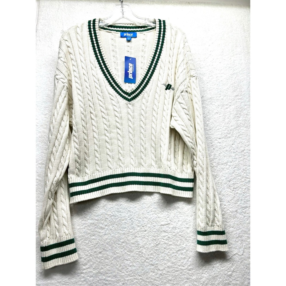 Prince Pickleball Tennis Women's V-Neck XL Cotton Ivory Sweater NEW (D2)